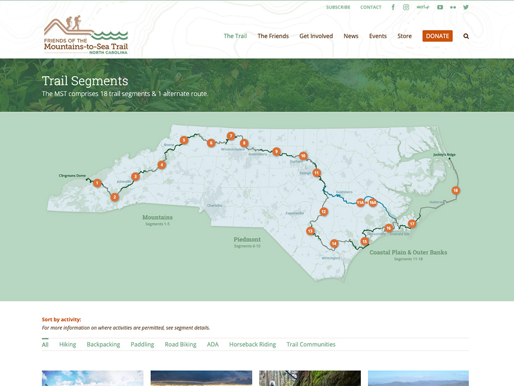 Friends of the Mountains-to-Sea Trail website segements page