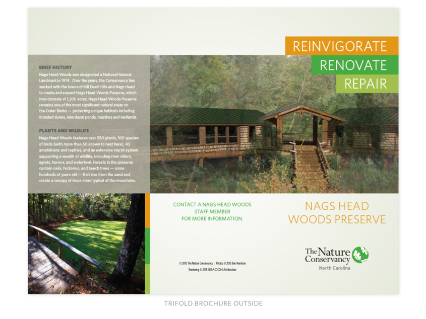 The Nature Conservancy NC Chapter Nags Head Woods Preserve renovation trifold brochure