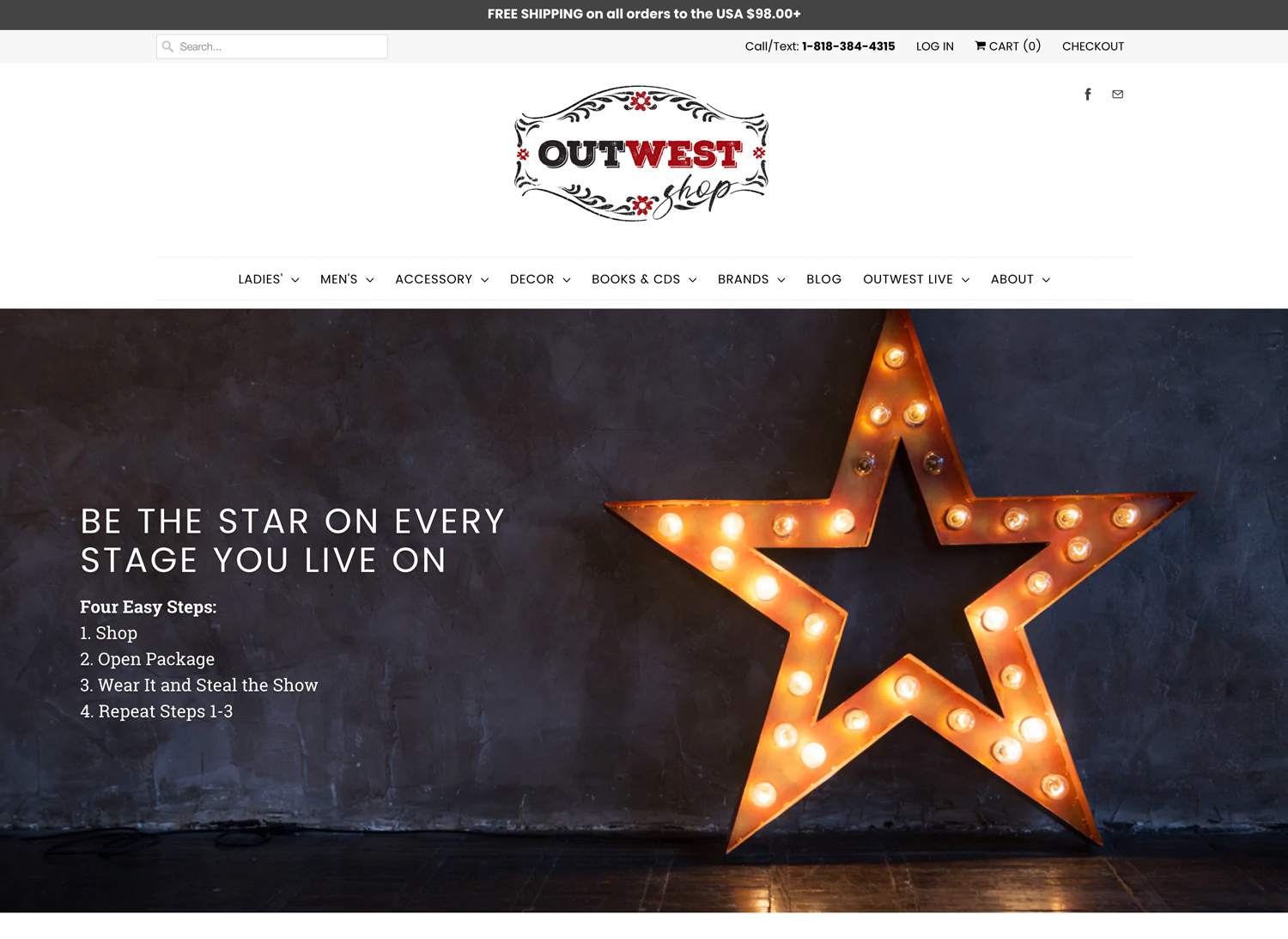OutWest Shop homepage